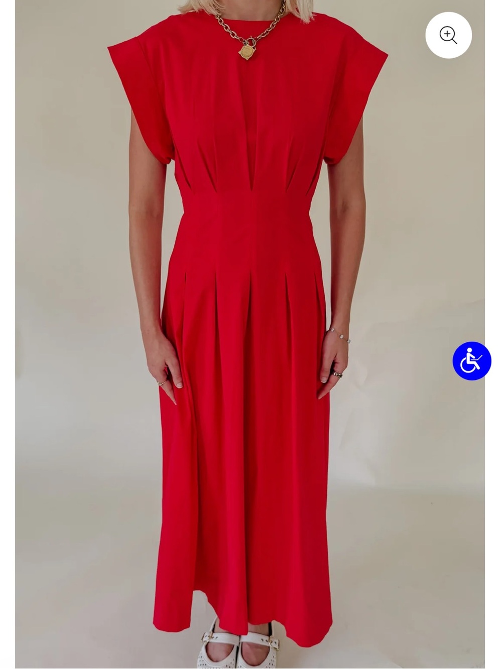 Fate Red Pleated Fit-and-Flare Poplin Blend Midi Dress